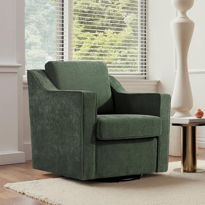 UIXE Swivel Accent Chair, Chenille Fabric Upholstered Arm Chair for Living Room, Modern Club Armchair Comfy Single Sofa Bedroom Reading Seat with Lumbar Pillow - Green