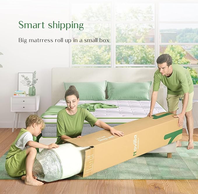 Novilla Queen Size Mattress, 10 Inch Hybrid with Gel Memory Foam & Individually Wrapped Pocket Coils Innerspring, Queen Spring Mattresses for a Cozy & Peaceful Sleep