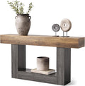 LITTLE TREE 63 Inches Long Console Table, 2-Tier Farmhouse Sofa Table Behind Couch, Large Narrow Entryway Table for Living Room, Wooden Hallway Foyer Table with Heavy Duty Base, Rustic Brown and Grey