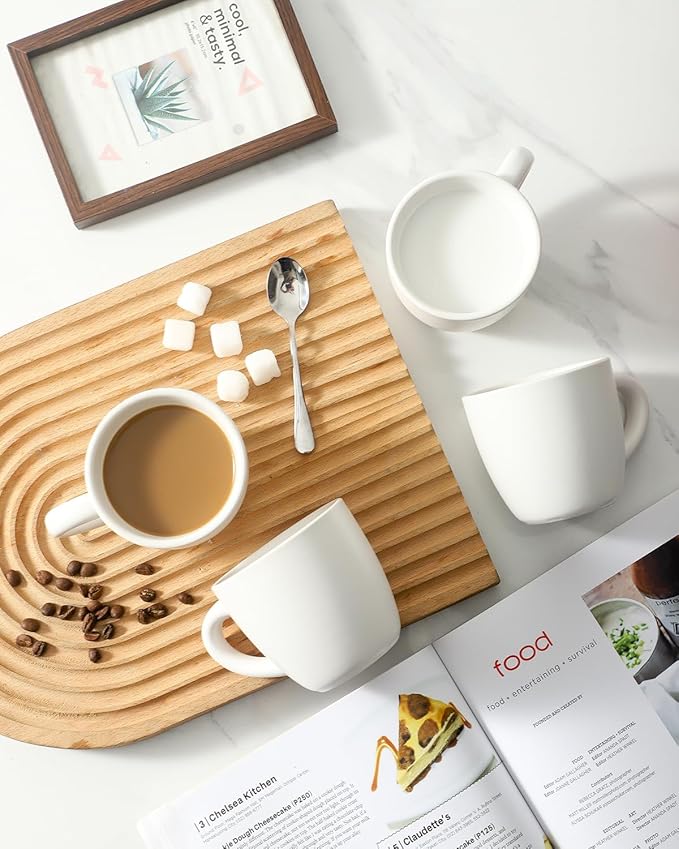 HASENSE 7 Ounce Cappuccino Cups Set of 4 Perfect for Latte, Americano, Cafe Mocha and Tea, Ceramic Coffee Cups Ideal for Party Cafe Home and Kitchen, Microwave and Dishwasher safe, White