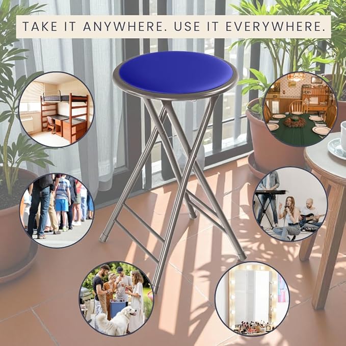 Lavish Home Folding Stool - Backless 24-Inch Stool with 225lb Capacity for Kitchen or Rec Room - Portable Indoor Counter Bar Stools (Blue)
