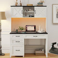Farmhouse 67" H Executive Desk with Hutch,Office Table with 4 Drawers and LED light, Computer Desk with Storage Cabinet & File Drawers and Charging Station, Wood Workstation for Home Office,Study