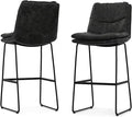 SIMPLIHOME Danika Bar Stools (Set of 2) - 29 inch Seat Height Upholstered Metal Bar Chairs in Distressed Charcoal Grey Vegan Faux Leather, Mid Century Seating for Kitchen with Tufted Pillow-Top Seat