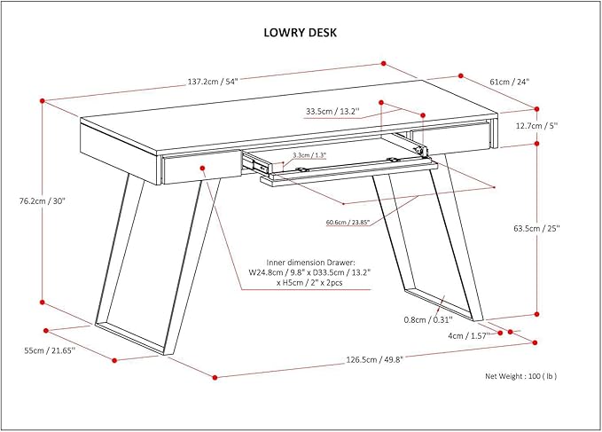 SIMPLIHOME Lowry Desk - 54-Inch Wide Solid Acacia Wood and Metal Writing Desk in Distressed Hickory Brown, Modern Industrial Home Office Computer Table with 2 Drawers and Flip-Down Keyboard Tray