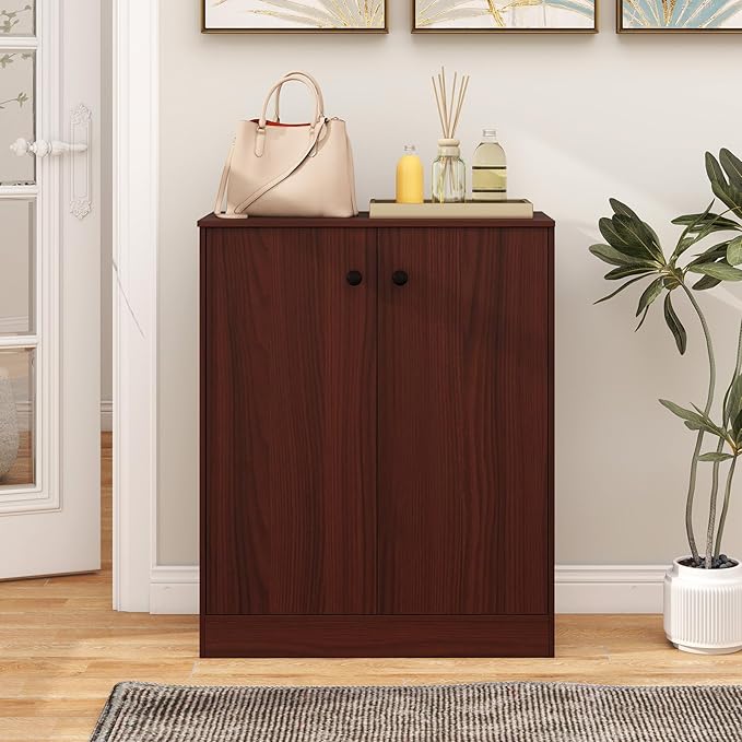GOFLAME Floor Storage Cabinet with 2 Doors, Freestanding Accent Storage Cabinet Organizer with 3-Tier Inner Shelves, Modern Sideboard Buffet Cabinet for Kitchen, Living Room, Entryway, Dark Brown