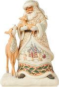 Enesco Jim Shore Heartwood Creek White Woodland Santa Holding a Fawn Figurine- Stone Resin Hand Painted Crafted Collectible Santa Figurines Christmas Home Decor Statue, 10.63 Inch