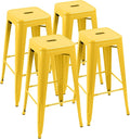 Furniwell 30 Inches Metal Bar Stools High Backless Tolix Indoor-Outdoor Stackable Barstool with Square Counter Seat Set of 4 (Yellow)