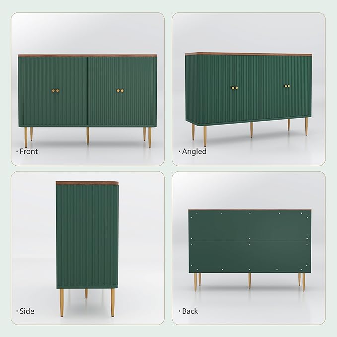 HLR Sideboard Buffet Cabinet, 48" Modern Accent Cabinet with 4 Door and Removable Shelves, Credenza with Storage for Living Room, Dinning Room, Entryway, Green