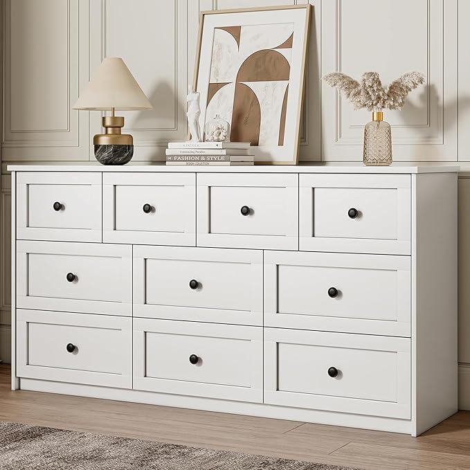 10 Drawer Double Dresser for Bedroom, 59.1" Wide Dressers & Chests of Drawers with Large Capacity Storage,White Dresser for Bedroom,Hallway,White
