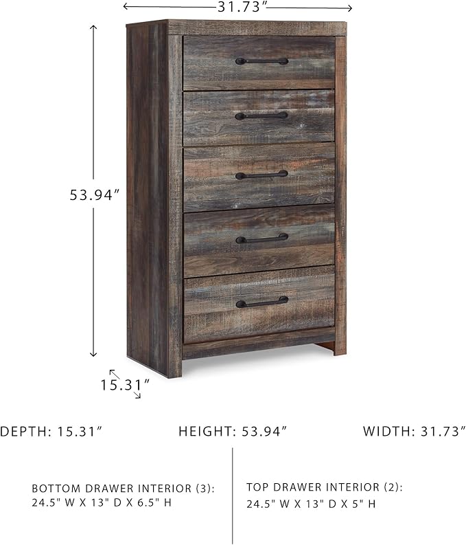 Signature Design by Ashley Drystan Casual 5 Drawer Chest, Dark Brown & Gray