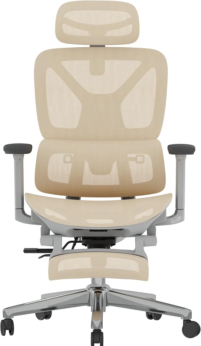 FLEXISPOT ErgoX Premium Ergonomic Office Chair with Footrest- Adjustable 3D Armrests, Dynamic Lumbar Support, Recline & Tilt Function, Mesh Seat, for Home & Office Use,Cream