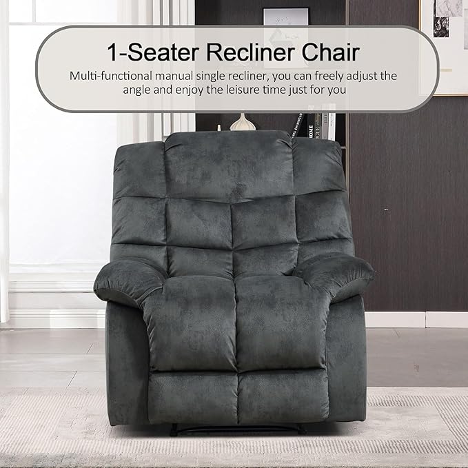 CANMOV Manual Recliner Chair, Single Reclining Sofa with Overstuffed Backrest and Armrest for Living Room, Bedroom Furniture, Grey