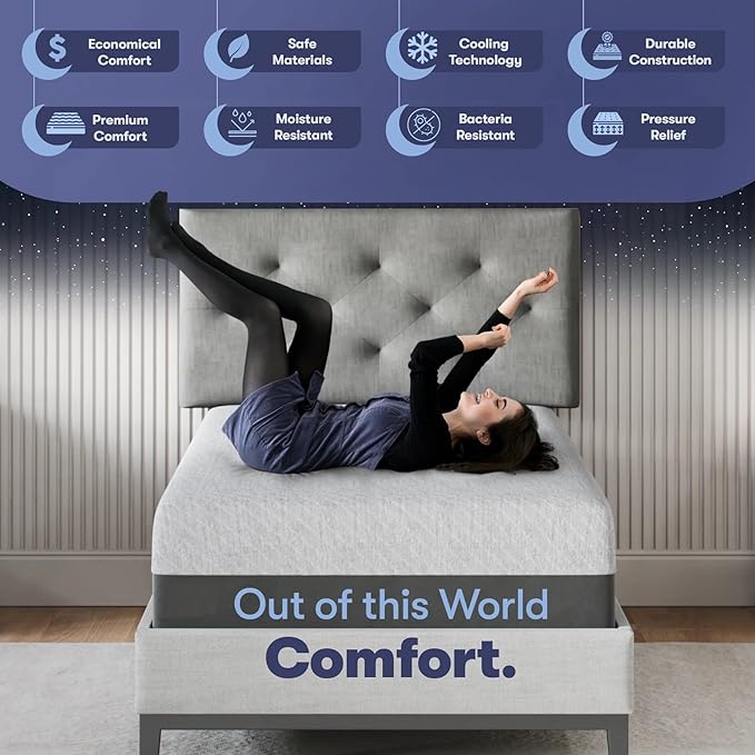 Celestial Sleep Gel Memory Foam Mattress in a Box, Made in The USA, CertiPUR-US® Certified Foam, Oeko-Tex, and Fiberglass-Free Certified Bed, 8 inch Firm - Twin