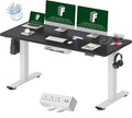 FLEXISPOT EN2 Whole-Piece Standing Desk with Clamp Power Strip, 60 x 24 Electric Stand Up Height Adjustable Desk with Cable Management (White Frame + 60" Black Desktop, 2 Packages)