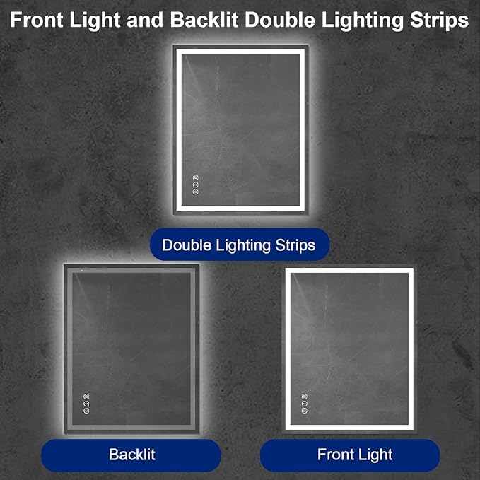 Awoco 40''x32'' LED Bathroom Mirror with Light, Lighted Vanity Mirror with Backlit and Front Light, Dimmable Anti-Fog Memory Function Lighted Mirror with 3 Colors for Bathroom Wall