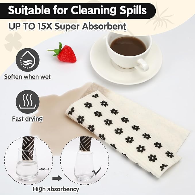 Lucomb 10 Pack Swedish Dish Cloths Reusable for Kitchen, Super Absorbent Kitchen Dishcloth Decorative, Quick Drying Cleaning Cloths Replace Paper Towels for Washing Dishes
