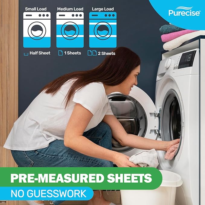 Purecise - Toss & Go - Unscented Laundry Detergent Sheets - No Mess, Skin-Friendly, Fast-Dissolving, Scent Free - 60 Loads - 30ct Pack of 1