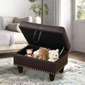 Faux Leather Storage Ottoman with Nailhead Trim, 28.5"X19.5"X17.5" Footrest Stool, Hidden Storage Foot Stool for Living Room, Bedroom Furniture, Red-Brown