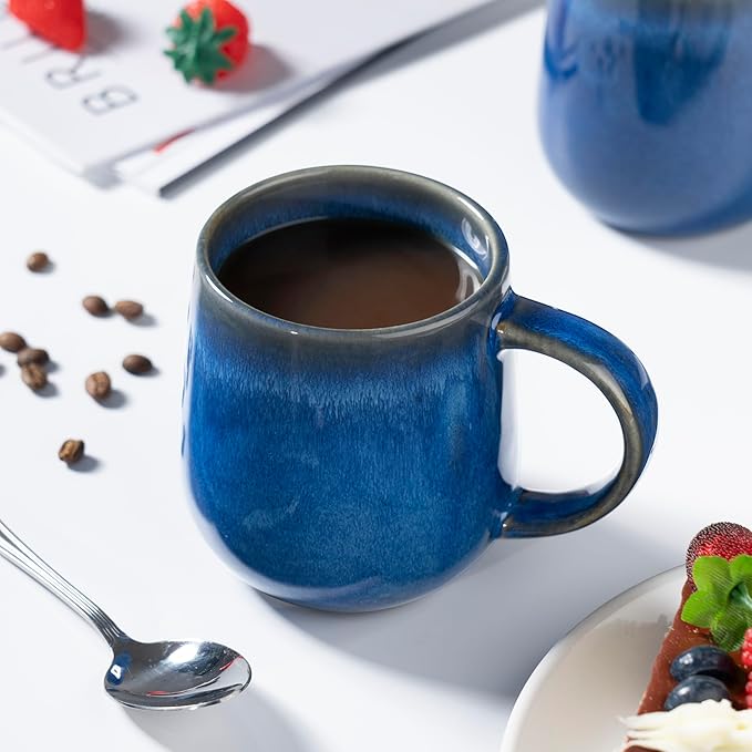 bestone Coffee Mugs Set of 4，15 oz Large Coffee Mugs, Ceramic Mugs with Handles,etc Coffee Mugs, Cups for Coffee Cereal Latte ，Microwave & Dishwasher safe，Dark Blue