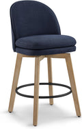Counter Height Barstools 26 inch Upholstered Swivel Bar Stools with Back and Wood Legs for Kitchen Island,Set of 1,Blue Fabric-Armless