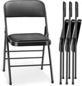 cyclone sound 4 Pack Folding Chairs with PU Padded Cushion and Back, Commercial Grade Metal Chairs with Comfortable PU Leather Cushion for Home and Office, for Indoor and Outdoor Events (4, Black-PU)