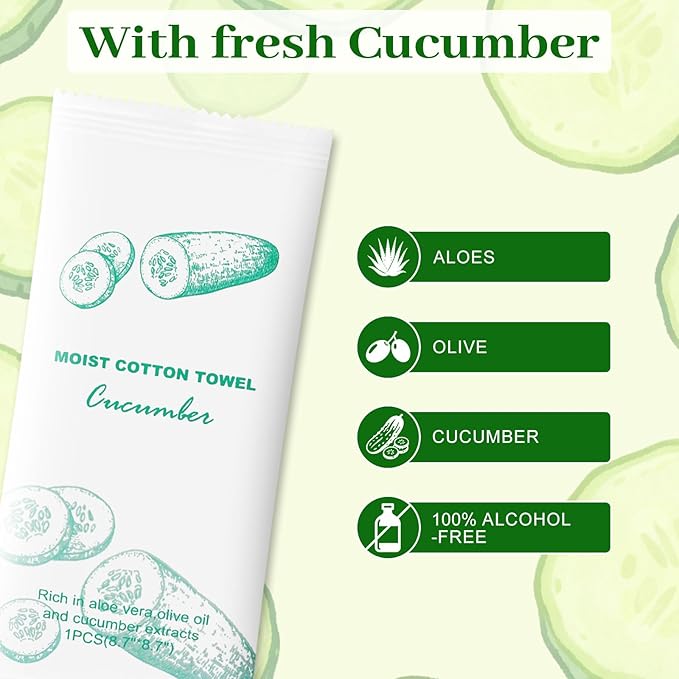 Moist Cotton Towel Bulk Moist Towelettes Individually Wrapped,White Towel Services,Refreshment Pre Moistened Towels for Dentist Travel Sport Party Hotel 200，Cucumber
