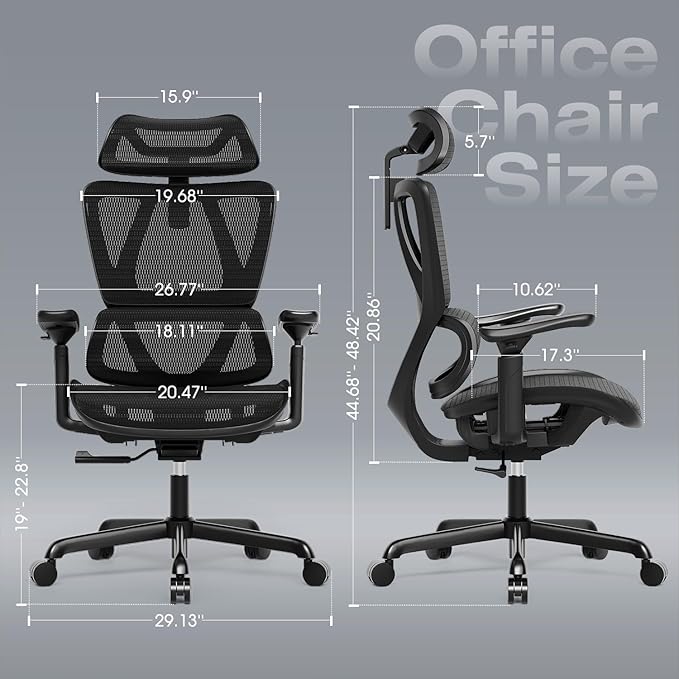 ELABEST T11 Ergonomic Office Chair,High Back Desk Chairs with Separate Lumbar Support,Magic Armrests,Adjustable Wide Headrest,Comfy Executive Computer Chair,Big and Tall Mesh Chair for Home Office