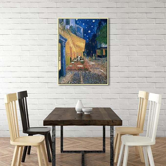 Wieco Art Framed Art Giclee Canvas Prints of Cafe Terrace at Night Canvas Prints Wall Art by Van Gogh Paintings Abstract Framed Canvas Wall Art for Home Decor Golden Frame