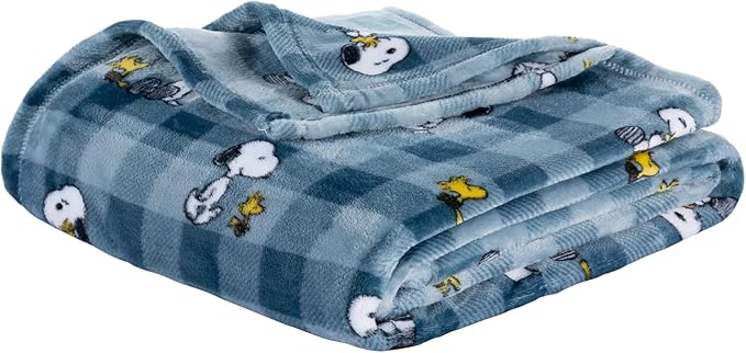 Berkshire Blanket Peanuts® VelvetLoft® Cute Character Snoopy Plush Blanket,Navy Tonal,King 90 in x 108 in (Official Peanuts® Product)