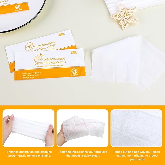 Dish Cleaning Wipes Individually Wrapped Travel Dish Soap Wipes Orange Scent Disposable Wipes Portable for Kitchen Outdoor Traveling Camping RV Quick Clean (50)