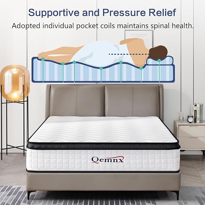 12 Inch Queen Hybrid Mattress – Medium Firm, Memory Foam & Responsive Pocket Springs, Enhanced Edge Support, Motion Isolation, Pressure Relief, Eco-Friendly, Compressed for Easy Setup