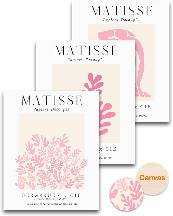 HesenDot Unframed Matisse Pink Wall Art,12x16in Canvas Prints Poster,Set of 3 Modern Abstract Wall Decor Posters,Minimalist Home Decoration for Living Room Bedroom Office