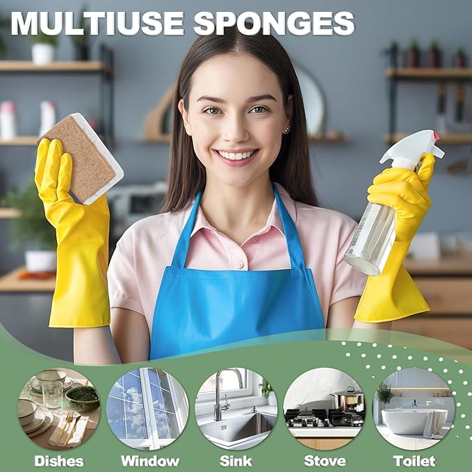 Aheroi Natural Dish Sponge, 18 Count Plant-Based Biodegradable Kitchen Sponges for Dishes, Compostable Eco Friendly Sponges, Organic Cleaning Sponge Dish Scrubber Products for Household, Non Scratch