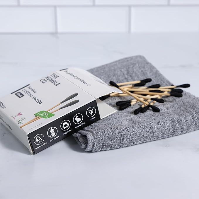 The Humble Co Bamboo Cotton Swabs, 600 Count - Black Cotton Buds for Ears, Makeup, Baby Care & Cleaning - Personal Hygiene Essentials & Toiletries - Daily Products for Travel & Home