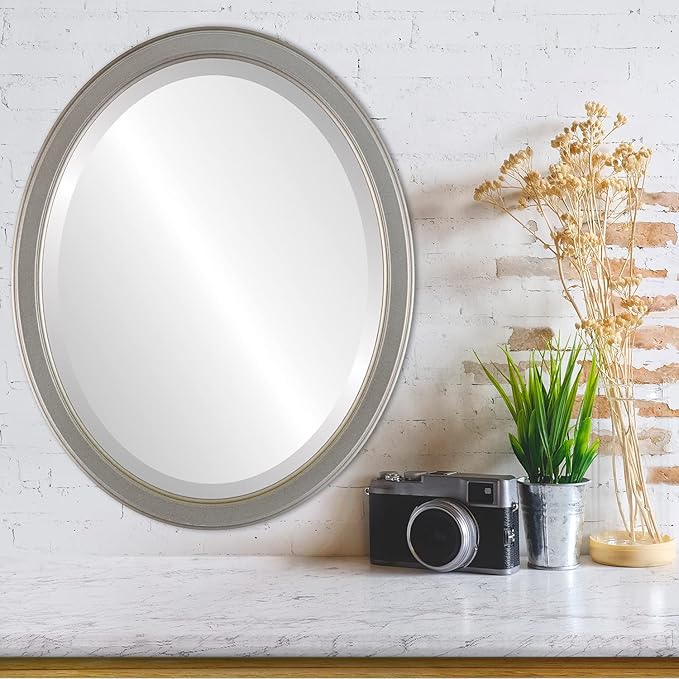 OVALCREST Oval Beveled Wall Mirror for Home Decor - Toronto Style - Silver Shade - 26" x 20"