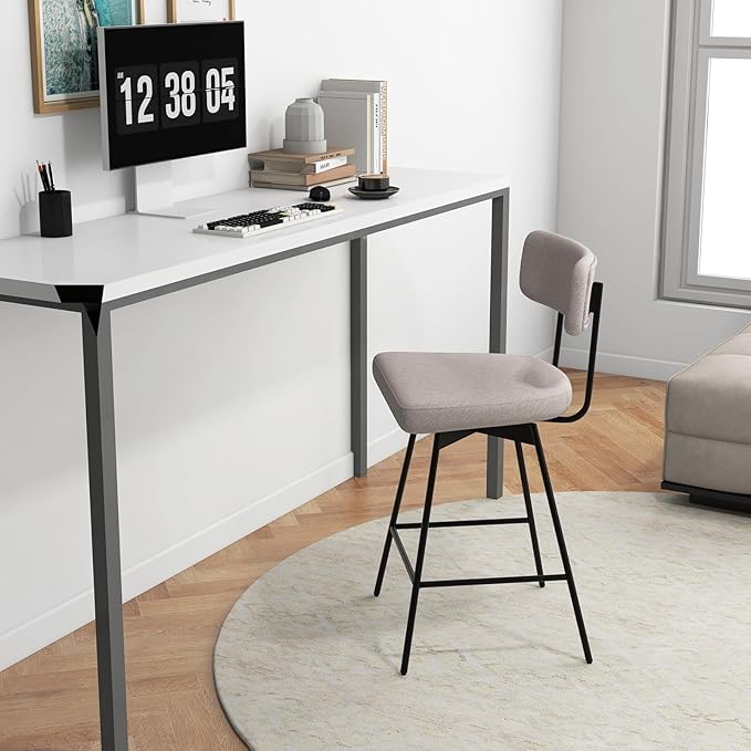 COSTWAY Bar Stools Set of 2, 25” Upholstered Counter Height Bar Stools with Back, 360° Swivel Dining Chairs with Heavy-Duty Metal Legs and Footrests, for Kitchen Island, Dining Room, Bar (2, Beige)