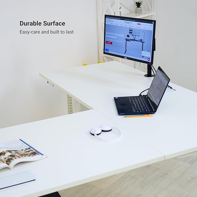 Progressive Desk Stand Up Height Adjustable Standing Desk - L Shaped 85" x 72" Corner Computer Rising Workstation Electric Table - Gray Oak, Black Frame