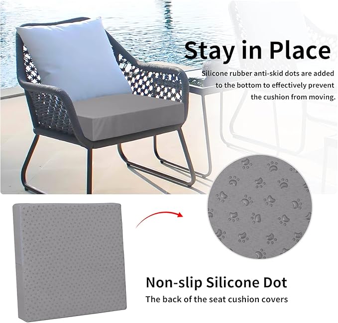Easy-Going Waterproof Patio Cushion Covers 27x25x5 inch 2 Pack Replacement Non-Slip Outdoor Seat Cushion Slipcover with Zipper. Gray
