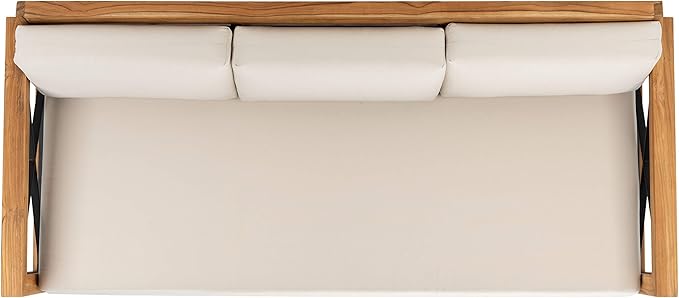 SAFAVIEH CPT1010A Couture Curacao Brazilian Teak Outdoor 3-Seat Patio Sofa, Natural/White