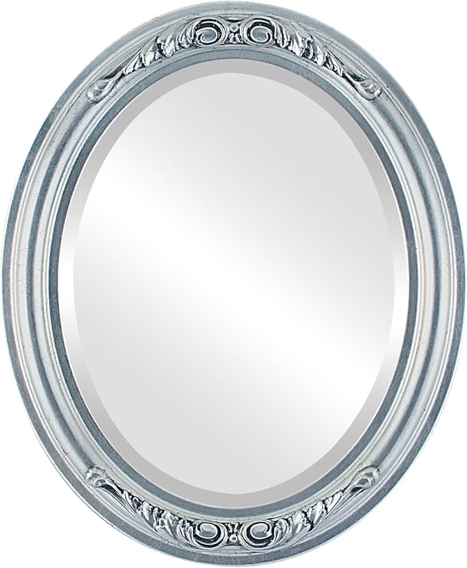 OVALCREST Oval Beveled Wall Mirror for Home Decor - Florence Style - Silver Leaf with Black Antique - 20" x 16"