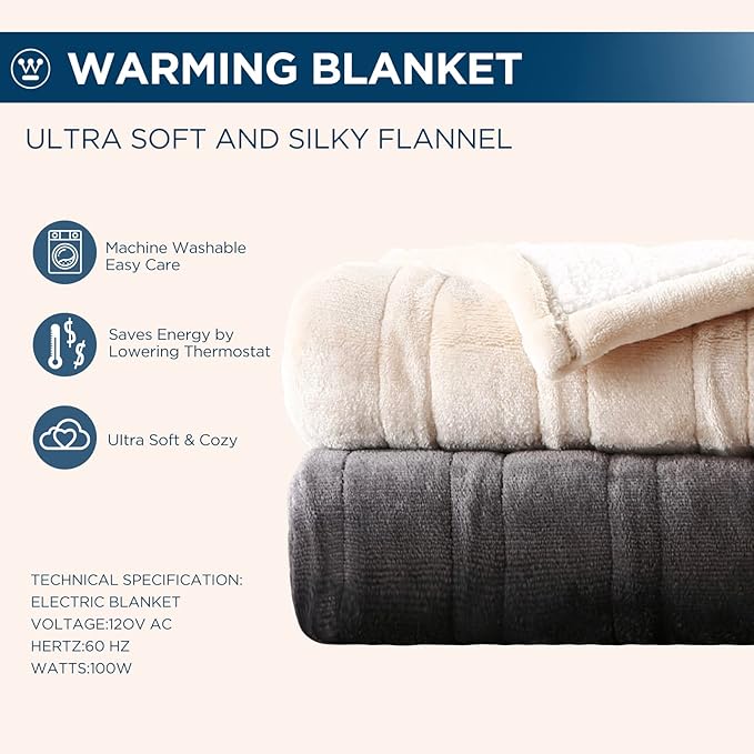 Westinghouse Electric Blanket King, Heated Blanket King Size with 10 Heating Levels and 1 to 12 Hours Heating Time Settings, Flannel to Sherpa Reversible, Machine Washable (90" x 100", Red)