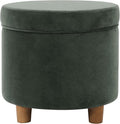 HomePop Home Decor | Upholstered Round Storage Ottoman | Ottoman with Storage for Living Room & Bedroom, Loden Green Velvet Large