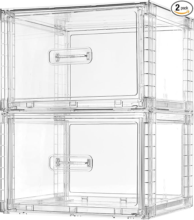 Vtopmart 2 Pack 15QT Clear Stackable Storage Drawers,Easily Assemble Closet Organizers,Plastic Storage Bins for Bathroom,Cabinet,Kitchen Pantry,Under Sink Organization(Medium)