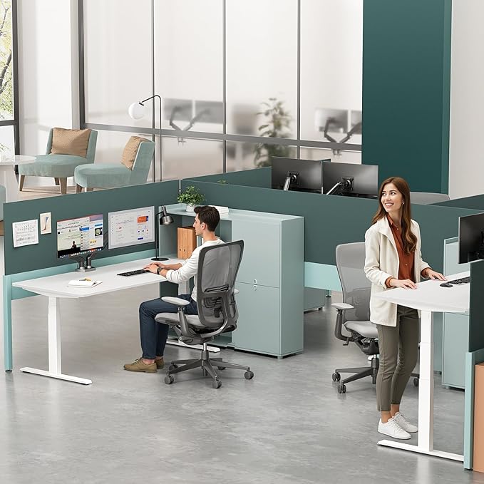 3 Stages Dual Motor Electric Standing Desk with One Piece Desktop, 48 x 24 Inch Adjustable Height Sit to Stand Up Desk for Home Office, Work & Study, White Frame & Brown Desktop (2 Packages)