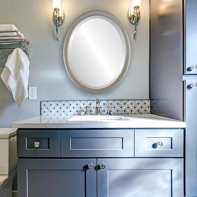 OVALCREST Oval Beveled Wall Mirror for Home Decor - Toronto Style - Silver Shade - 26" x 22"