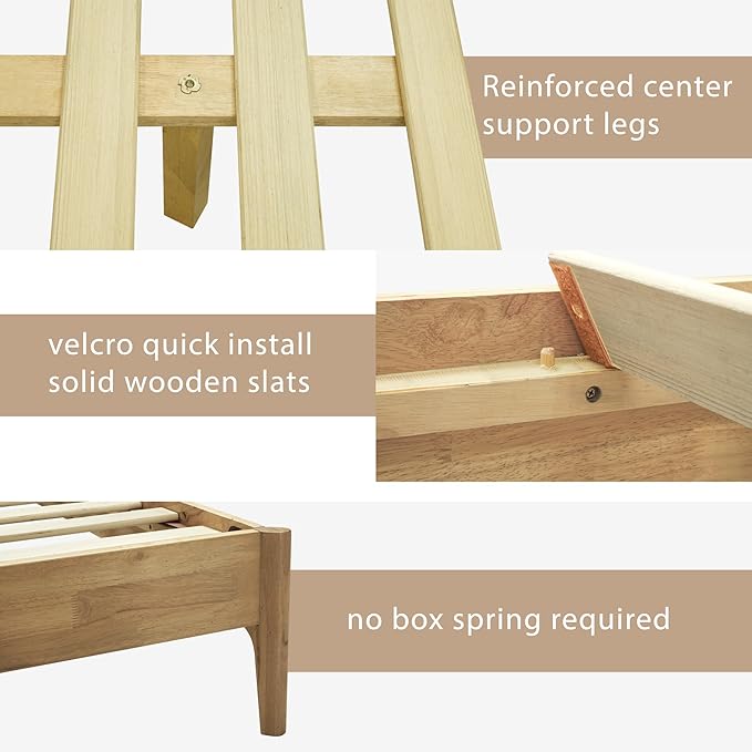 Acacia Haven Queen Bed Frame and Headboard, Platform Bed Frame Scandinavian Wood Bed Compatible with All Mattress Types, Wood Slats Support 800lbs Capacity, Quick & Easy Assembly, Oak.