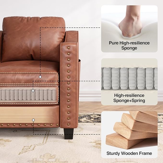 Mid Century Modern Accent Chair, 30 Inches PU Leather Armchairs, Barrel Chair Living Room Chairs Club Chair with Cushion Reading Chair for Bedroom, Apartment, Reading Room, Brown