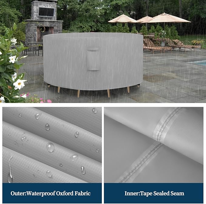 Easy-Going Round Patio Furniture Cover Waterproof Outdoor Dining Table and Chair Cover Anti-UV Outside Sectional Sofa Set Covers (84"DIA x 28"H, Grey)