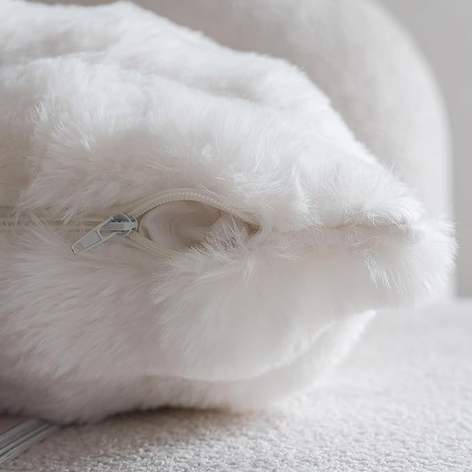 Neelvin Cream White Faux Fur Cozy Soft Double-Sided Decorative Throw Pillow Covers 12x20 inch Set of 2,Velvet Pillowcase Cushion Case for Sofa Couch