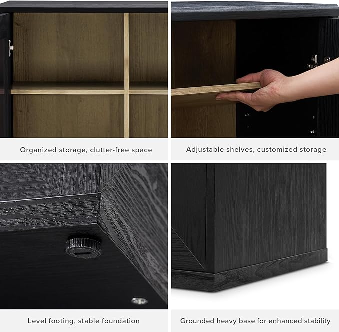 mopio Blake Storage Cabinet, Small Modular Accent Display Sideboard Buffet Cabinet with Storage, Media Console Credenza, for Kitchen, Coffee Bar, Pantry, Living Room (Black Oak Arched, Set of 2)